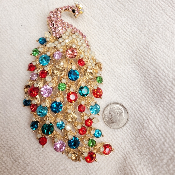 Jumbo Peacock Rainbow Crystals Brooch Pendant Purse Charm Key ring *NWT - Picture 6 of 9